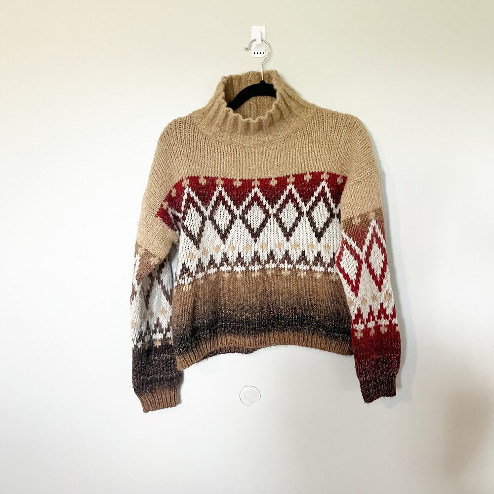 Elsamanda aztec wool alpaca blend chunky mockneck sweater‎ size small